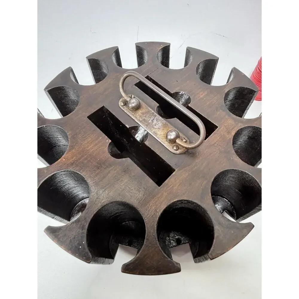 Vintage Rotating Hardwood Poker Chip Carousel Rack Set w 300 Mixed Chips MCM